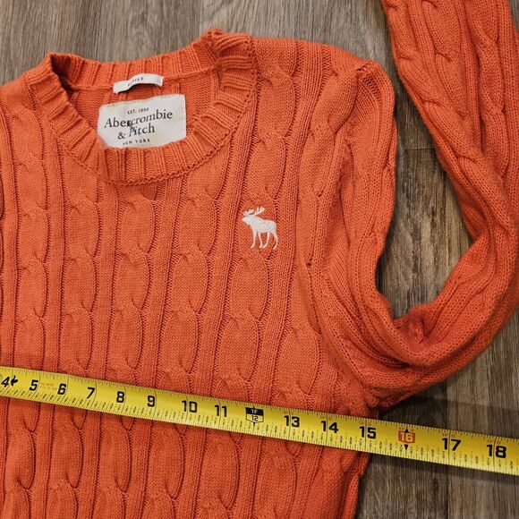 Vtg Abercrombie & Fitch Cable Knit Sweater Mens M Moose Orange Preppy Y2K Swifti - Picture 7 of 9